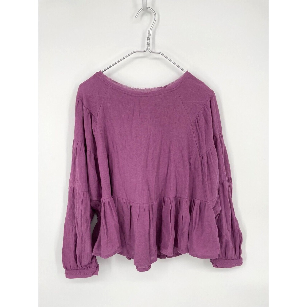 Free People Blouse S Purple New Peplum Crinkle Oversized Shirt New Cottagecore